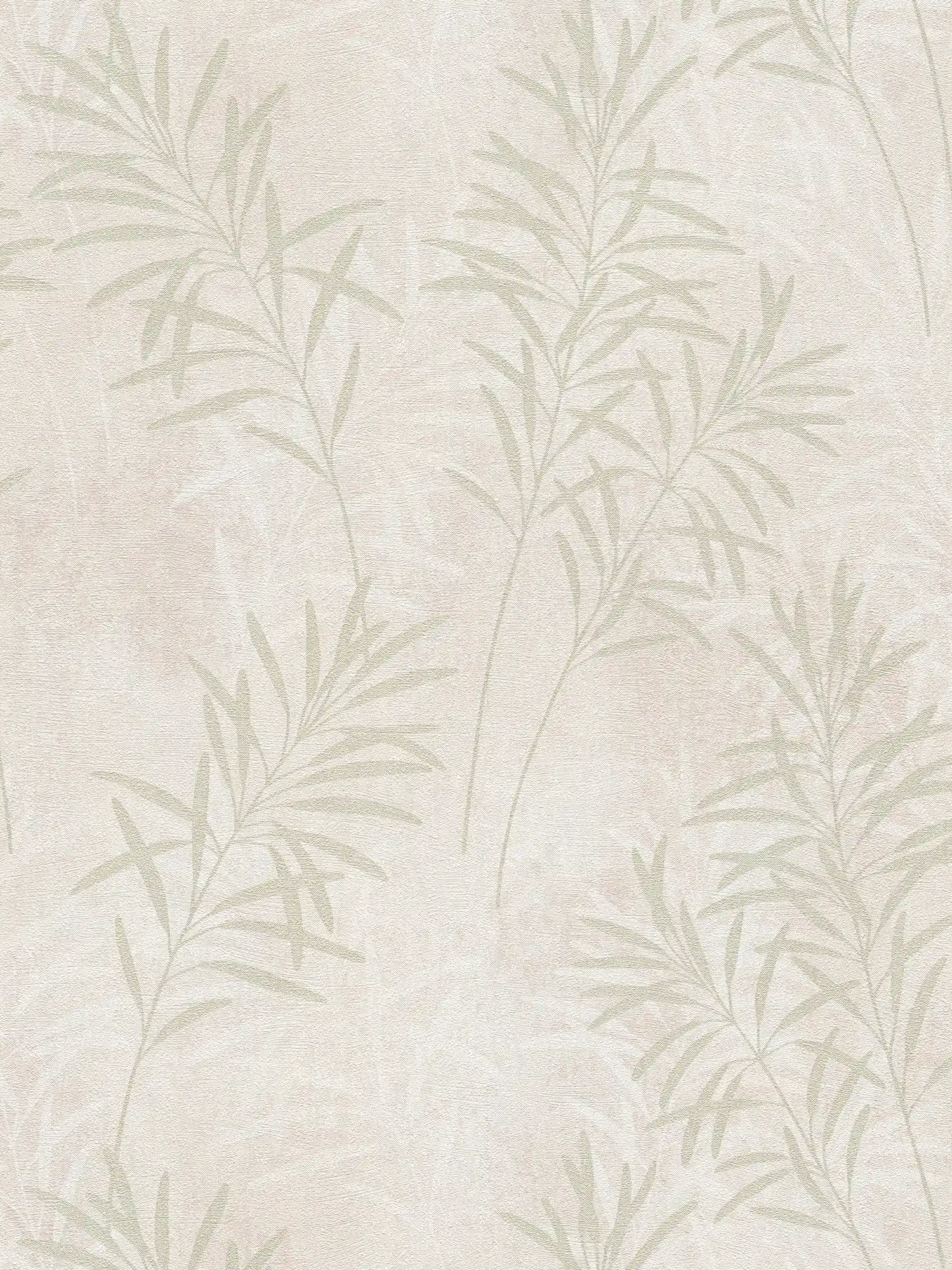 Scandinavian style non-woven wallpaper with floral grasses - cream, green, metallic
