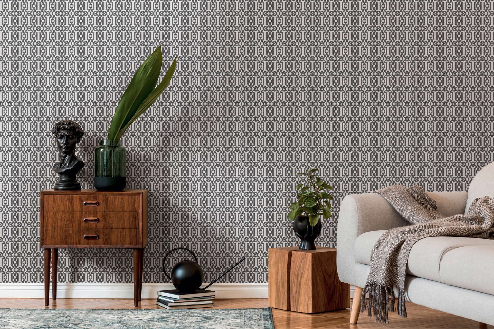             Non-woven wallpaper with graphic pattern modern - black, white
        