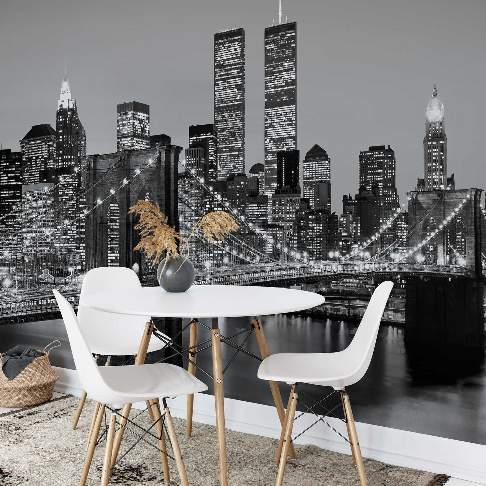             Papier peint panoramique noir et blanc Retro Manhattan Skyline
        