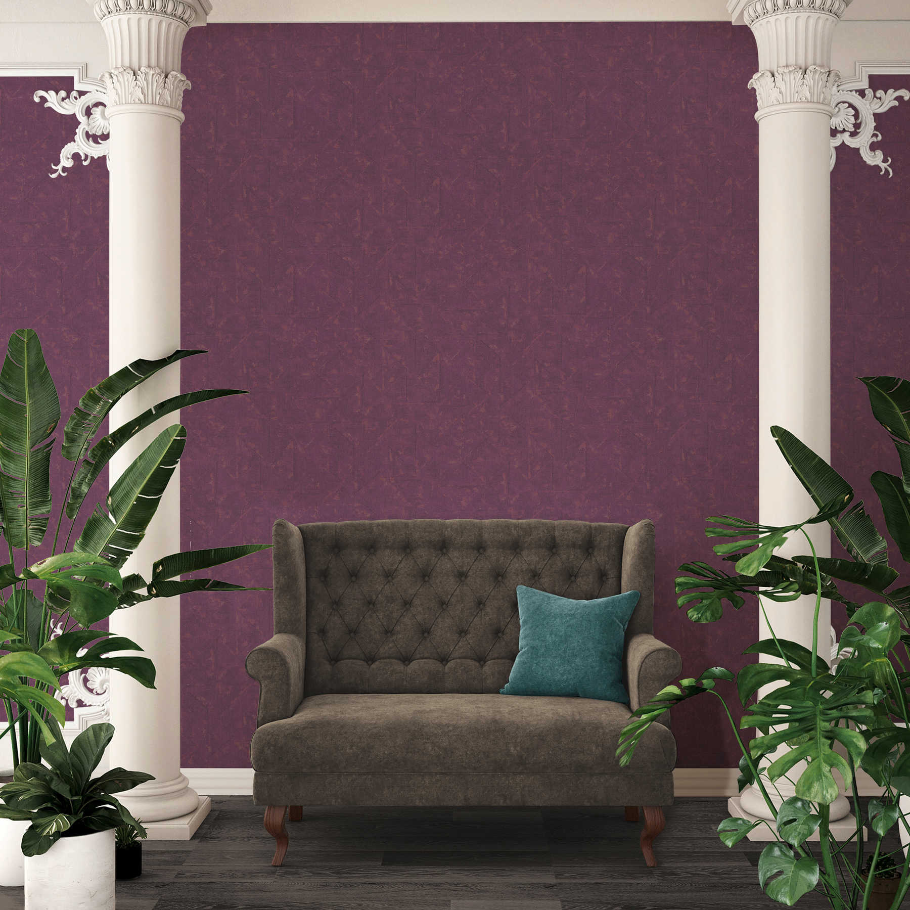             Non-woven wallpaper magenta with asymmetrical pattern - purple
        