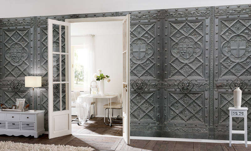             Photo wallpaper metal door in antique style with detail pattern
        