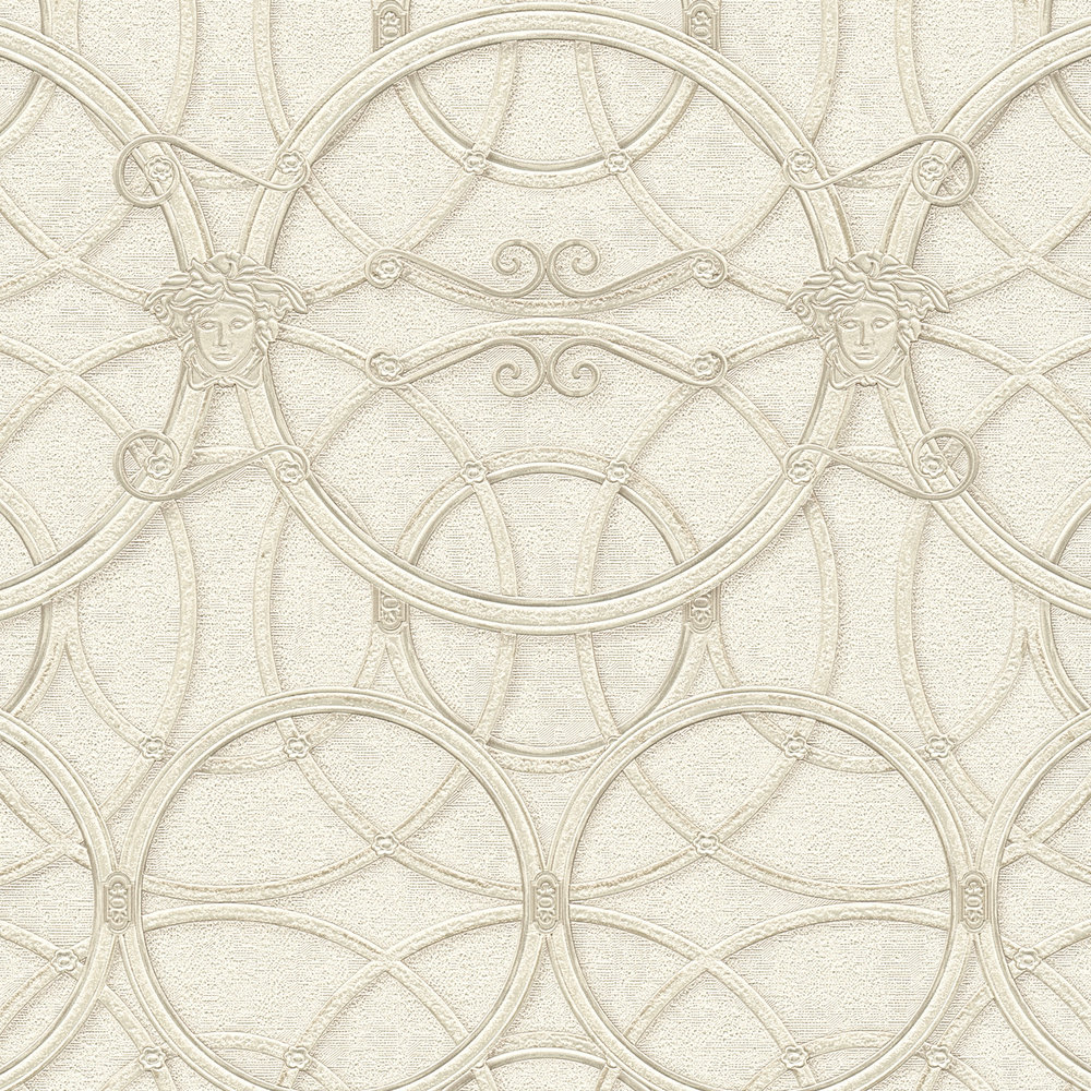             VERSACE Home wallpaper circle pattern and Medusa - cream, gold, white
        