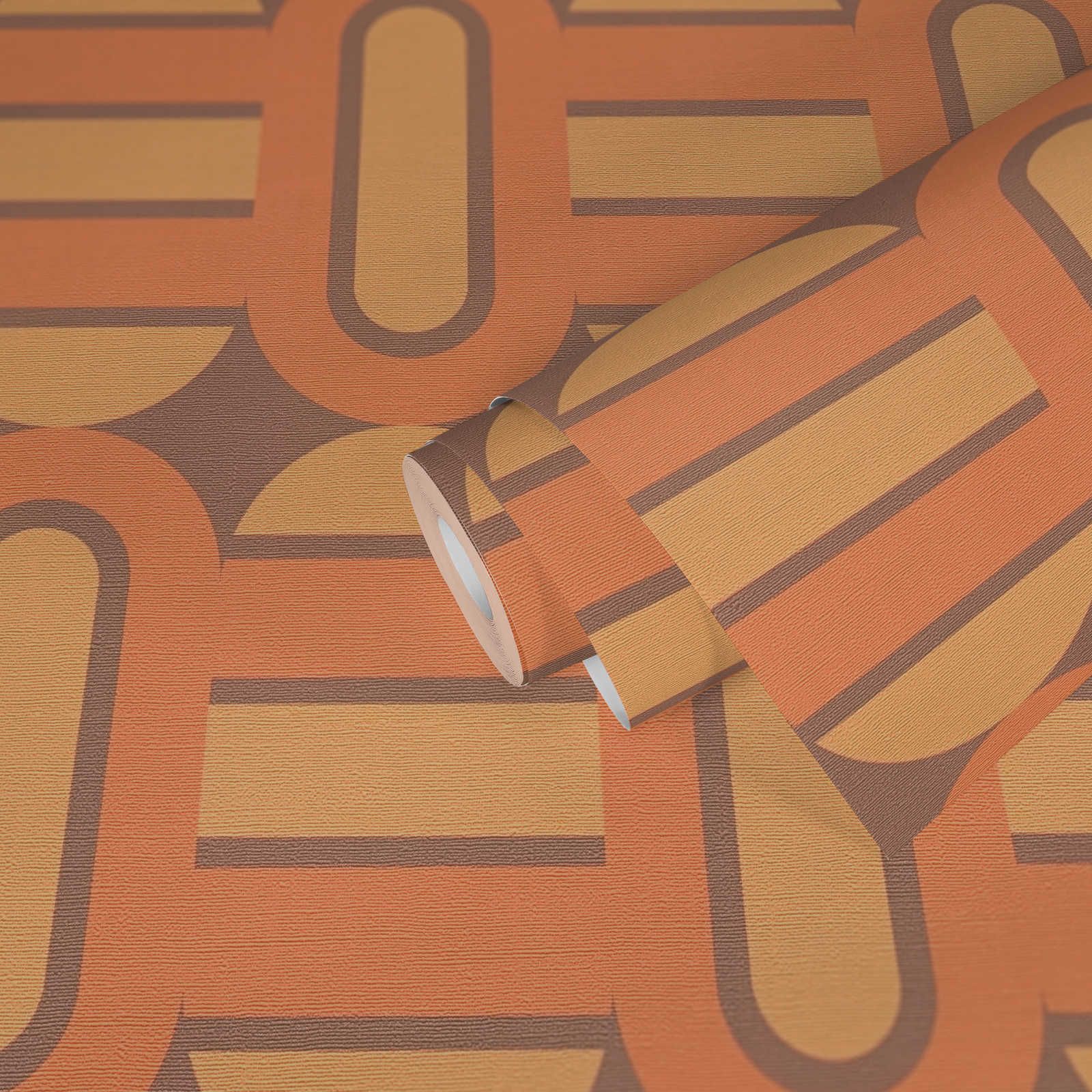             papier peint en papier intissé rétro décoré d'ovales et de barres aux couleurs chaudes - marron, jaune, orange
        