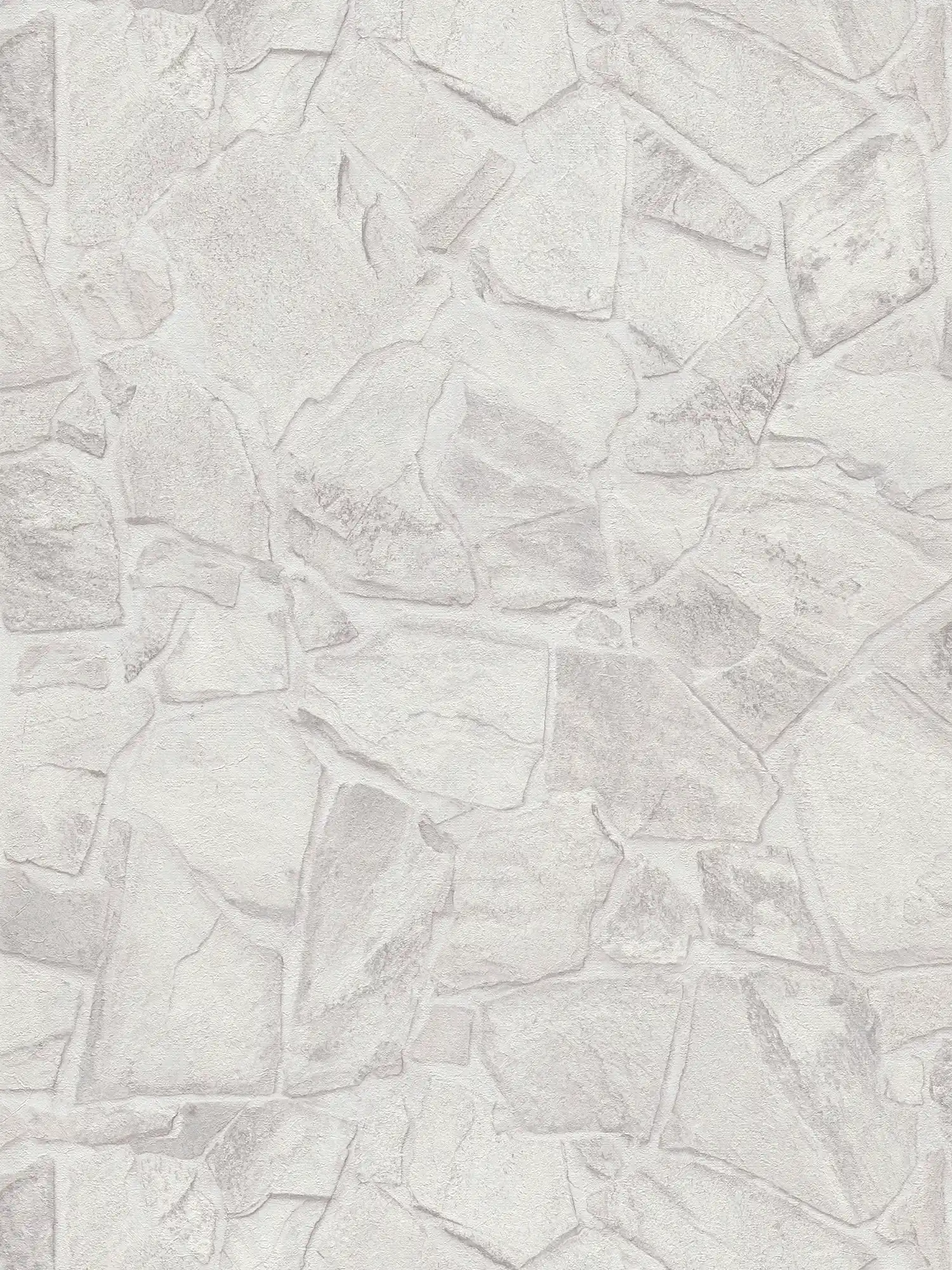 Stone-look non-woven wallpaper with 3D effect brickwork - grey, white, grey
