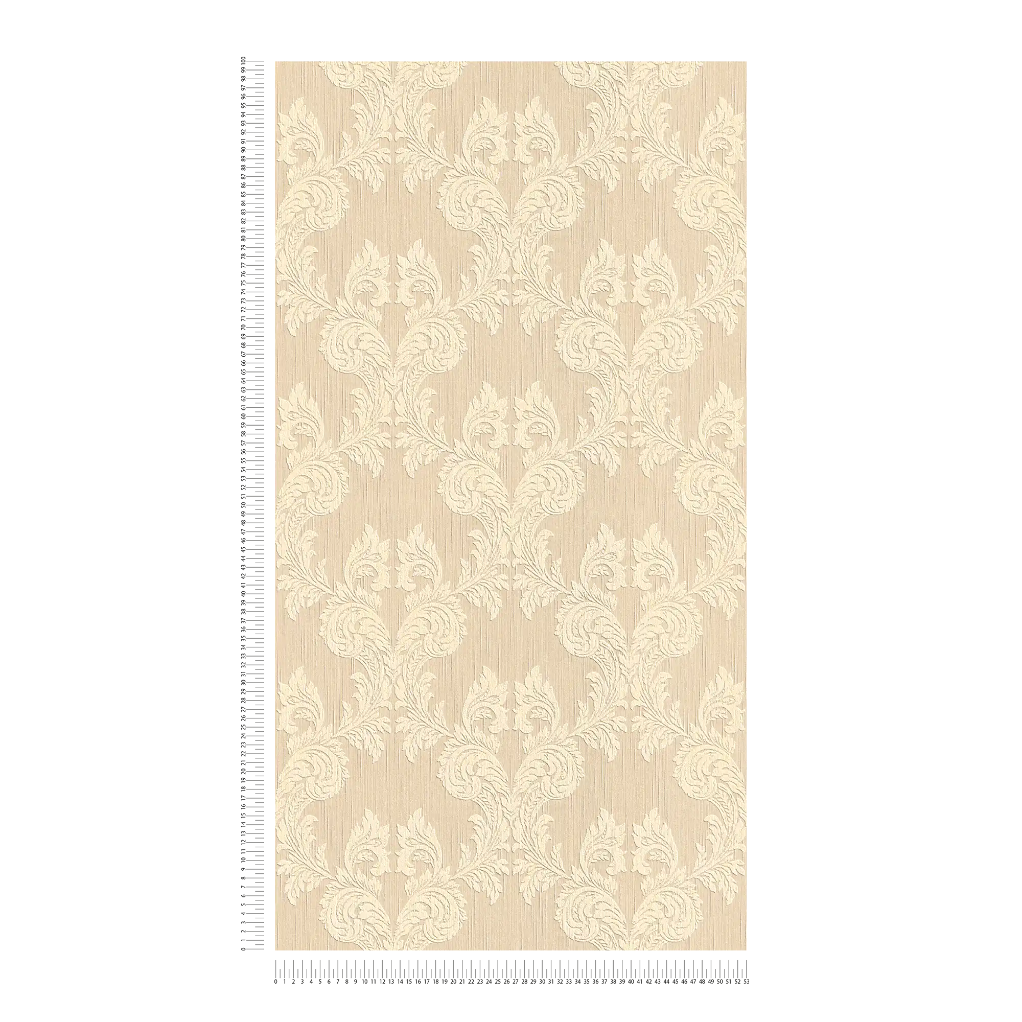             Papier peint à l'aspect textile avec motif ornemental, style classique - beige
        