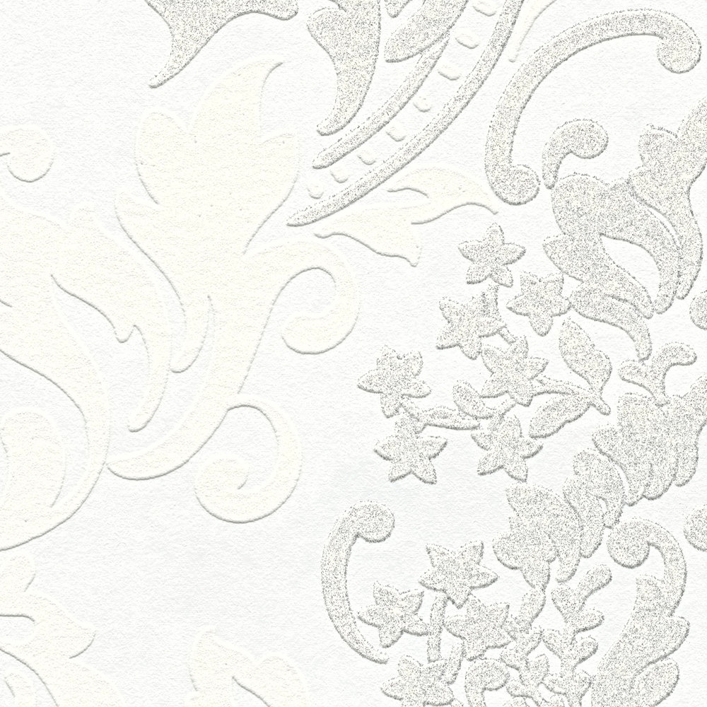             Papier peint baroque avec effet scintillant - blanc
        