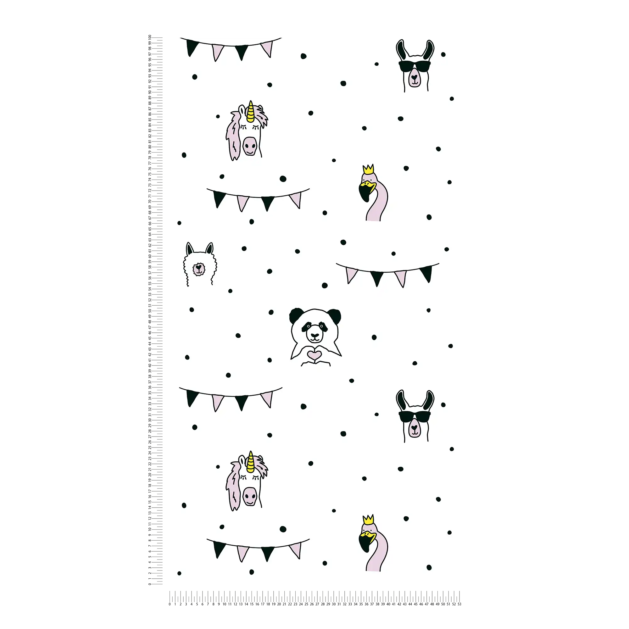             Children wallpaper with animal & dot pattern - pink, black, white
        