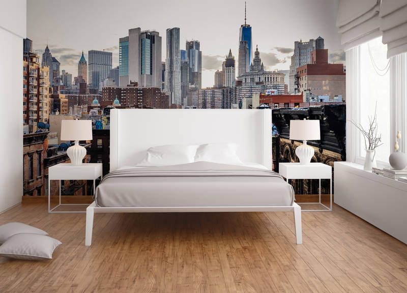            Papel pintado de Nueva York con el horizonte - marrón, gris, blanco
        