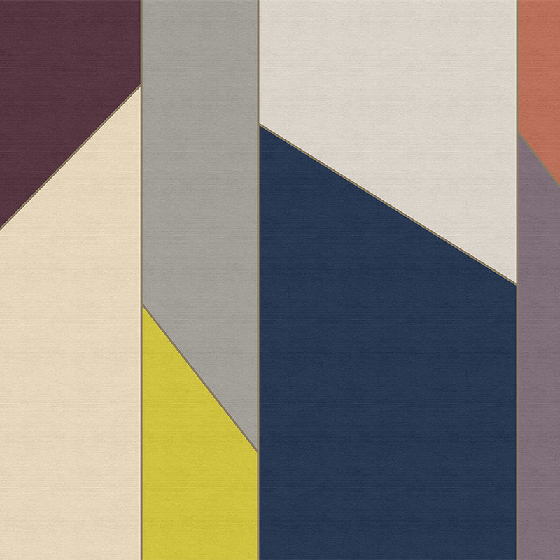 Geometry 4 - Stripe wallpaper colourful retro design in ribbed structure - Beige, Blue | Pearl smooth fleece
