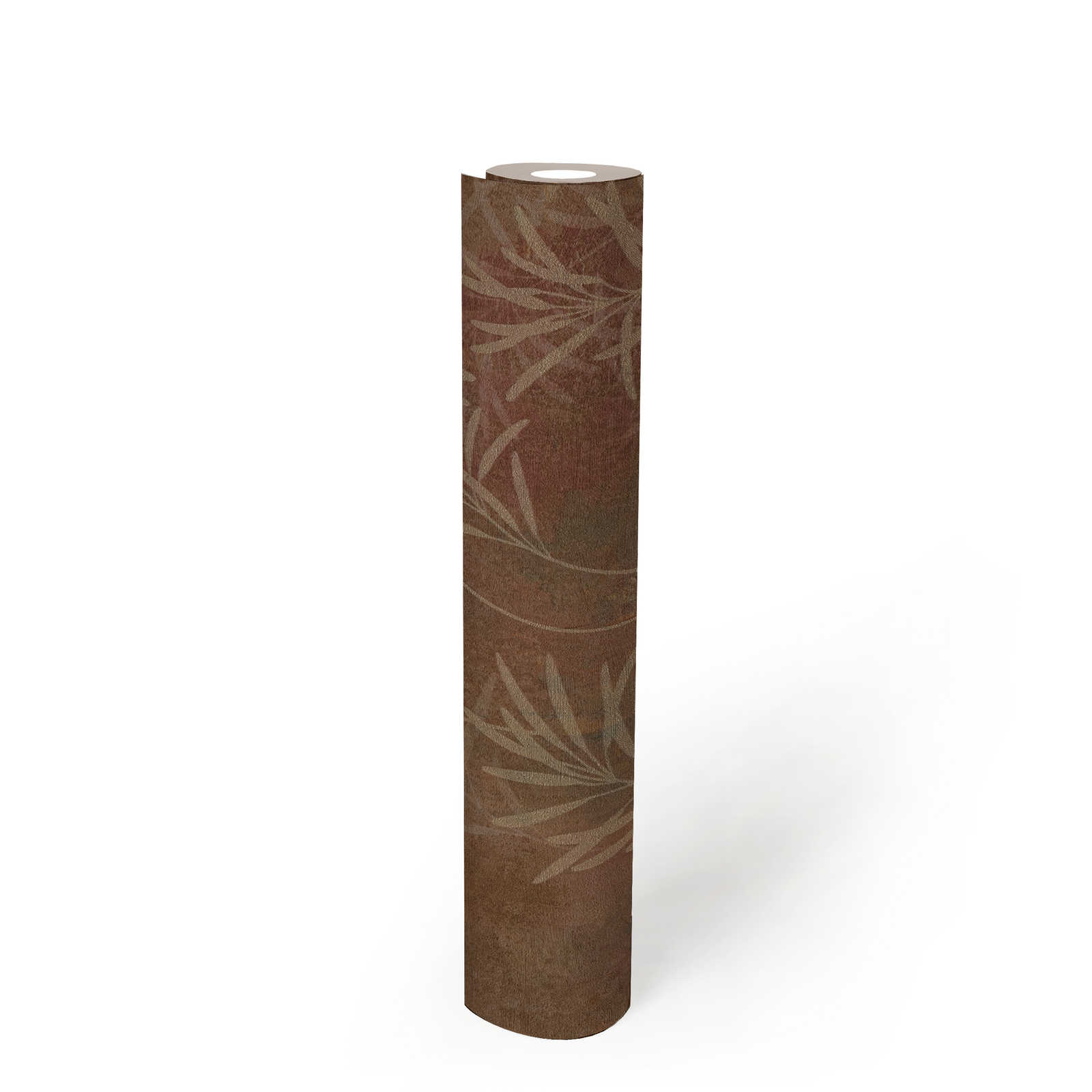             Floral non-woven wallpaper with grass pattern and fine structure - brown, beige, metallic
        