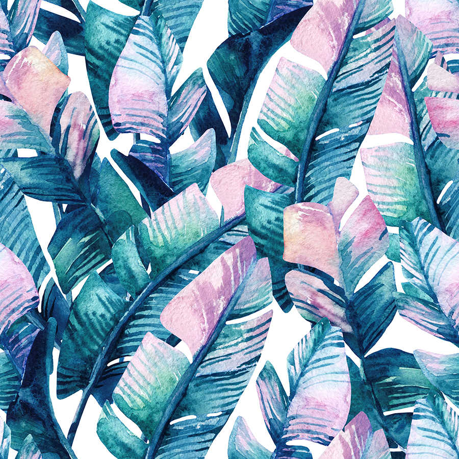 Grafisch behang jungle planten roze turquoise op mat glad vlies
