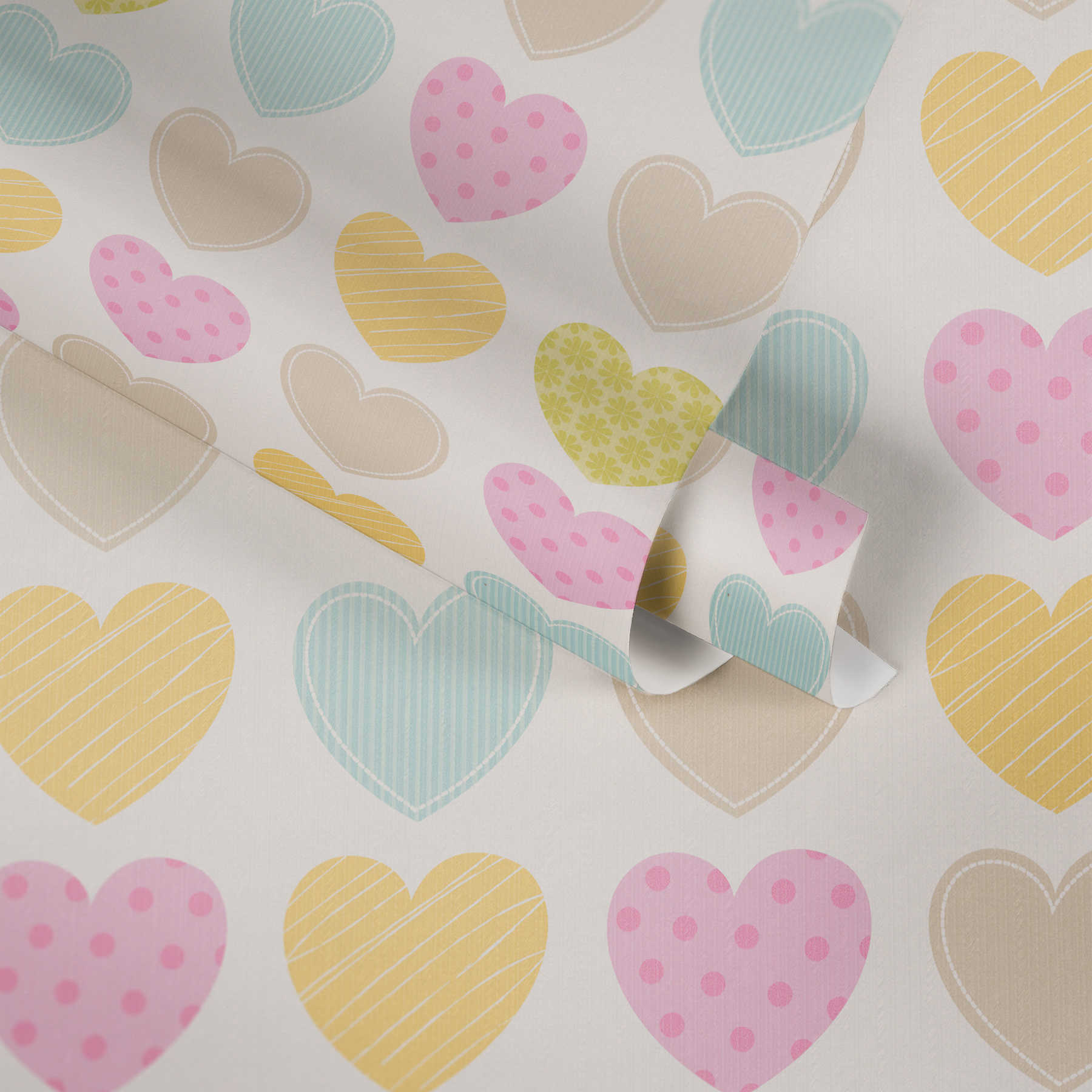             Pastel wallpaper with hearts for Nursery - colourful, white
        