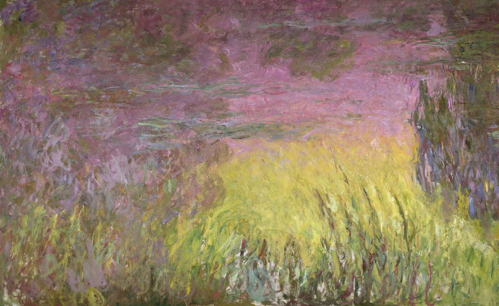             Waterlelies bij zonsondergang" muurschildering van Claude Monet
        