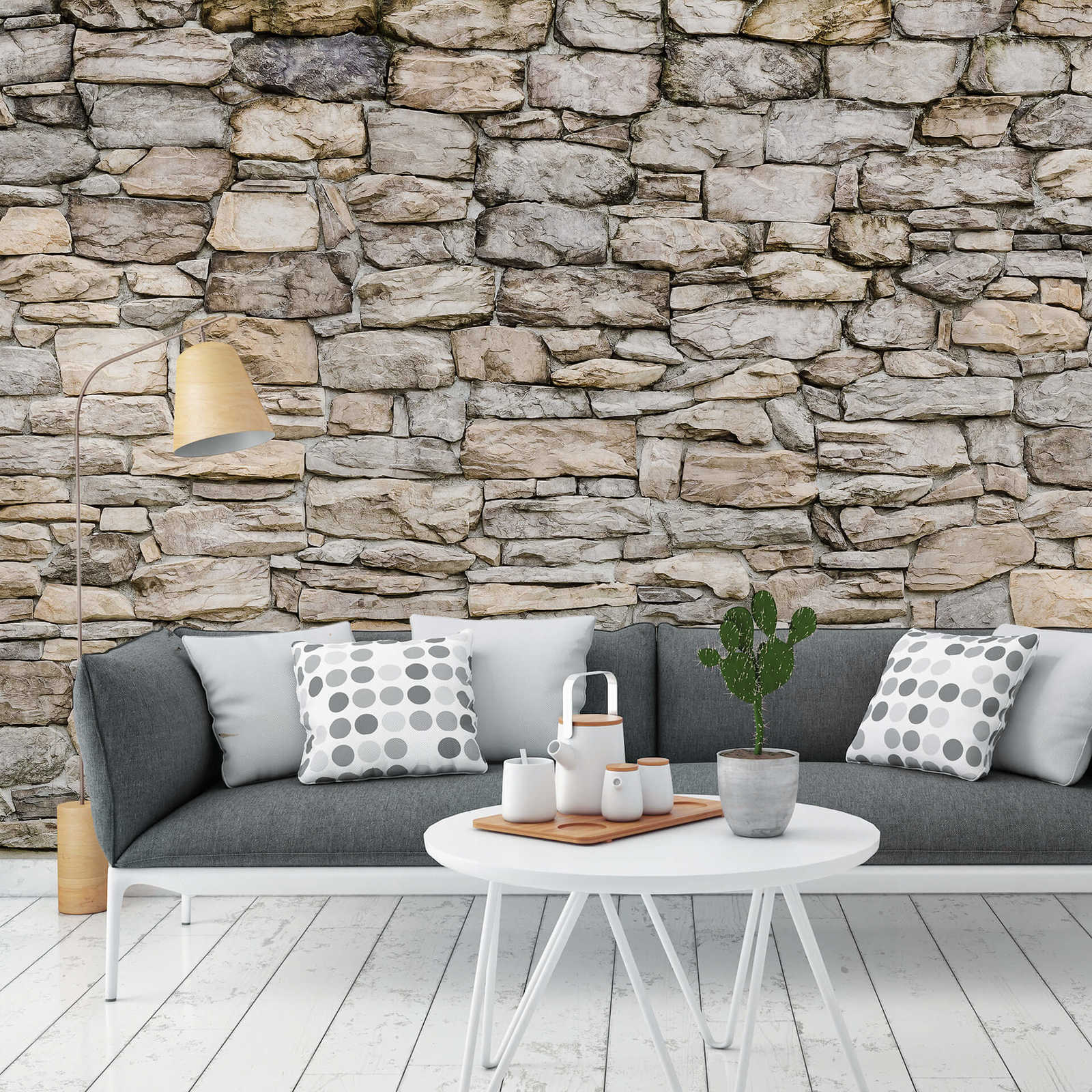             Photo wallpaper stone wall light natural stone - grey
        