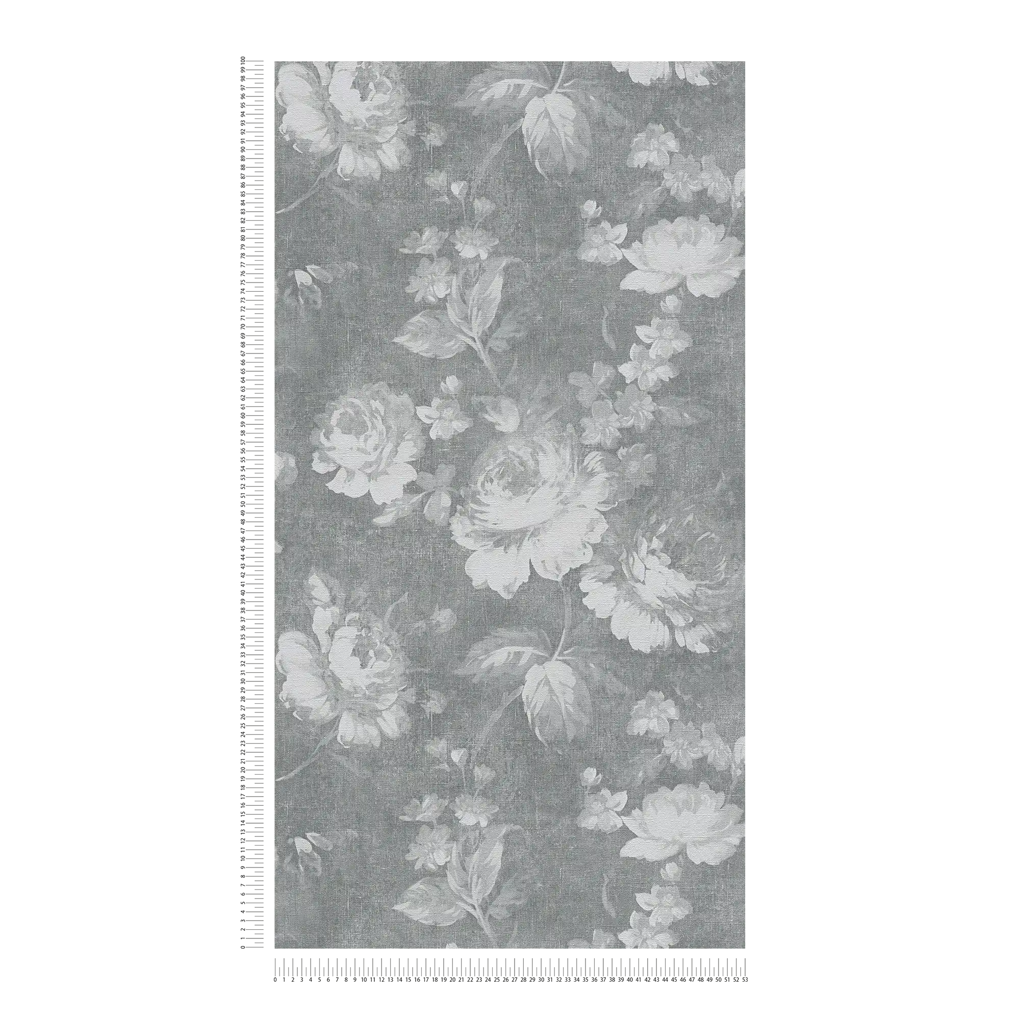             Vintage Rose Pattern Floral Wallpaper - Grijs
        