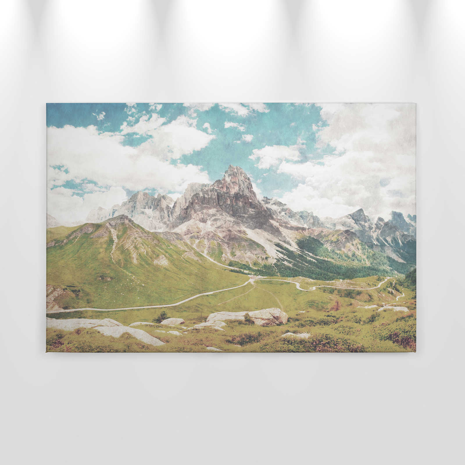             Dolomiti 2 - Pintura en lienzo Fotografía retro Dolomitas en estructura de papel secante - 0,90 m x 0,60 m
        