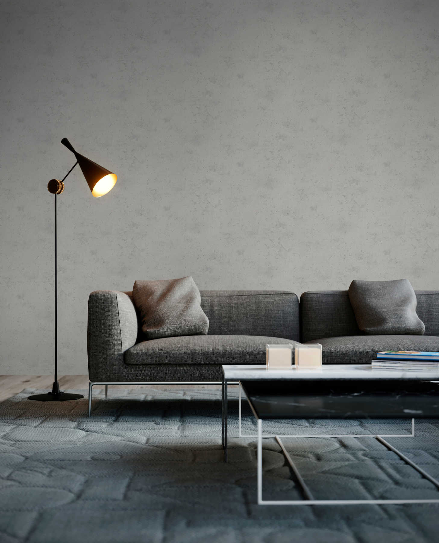            Concrete wallpaper in industrial style - white-grey
        