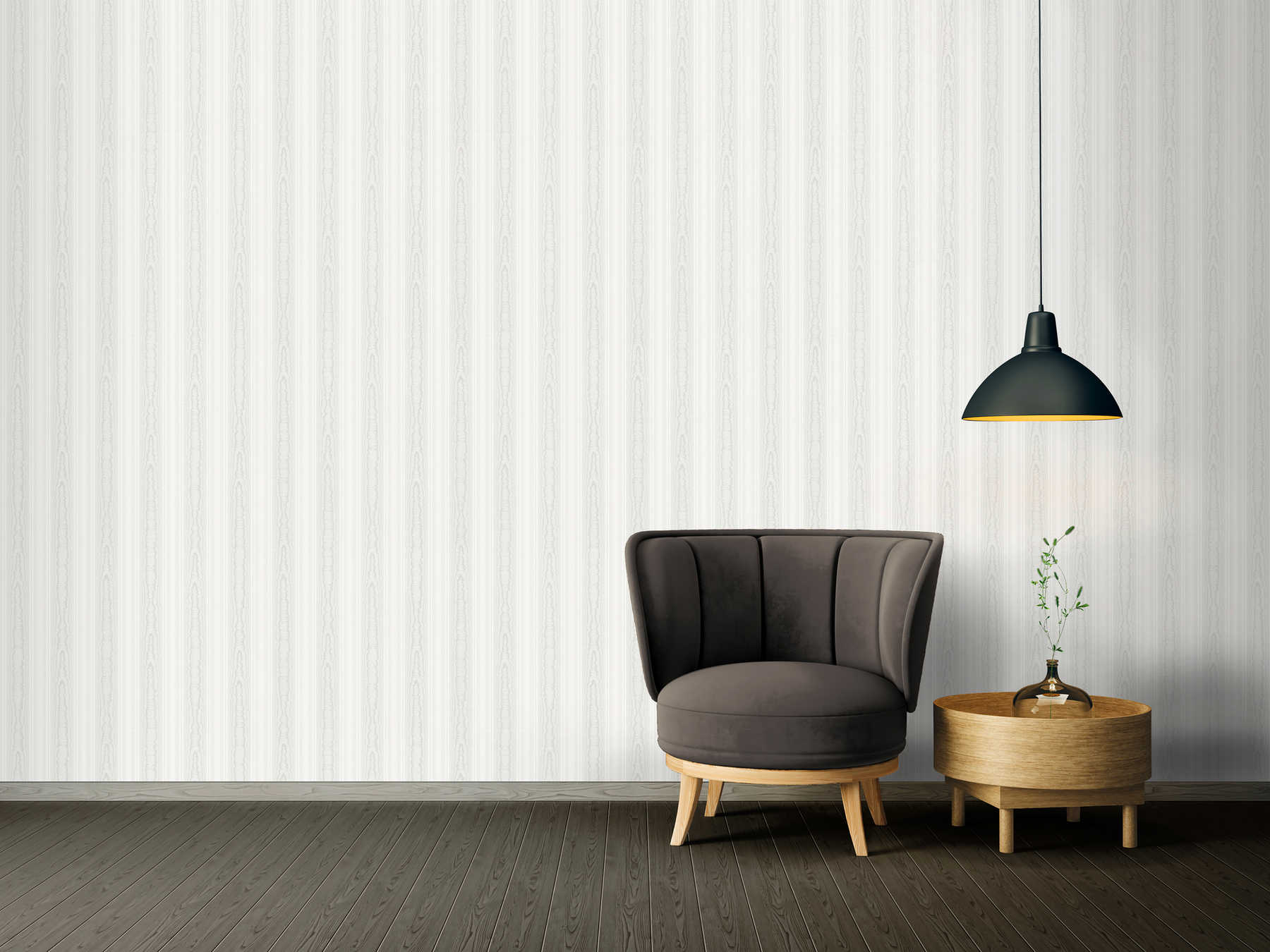             Striped wallpaper patterned with wood look - cream, white
        