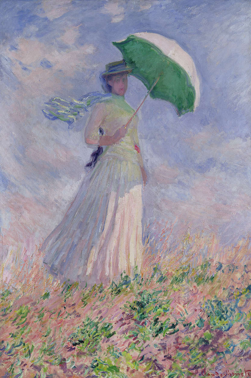             Mural "Mujer con sombrilla girada hacia la derecha" de Claude Monet
        