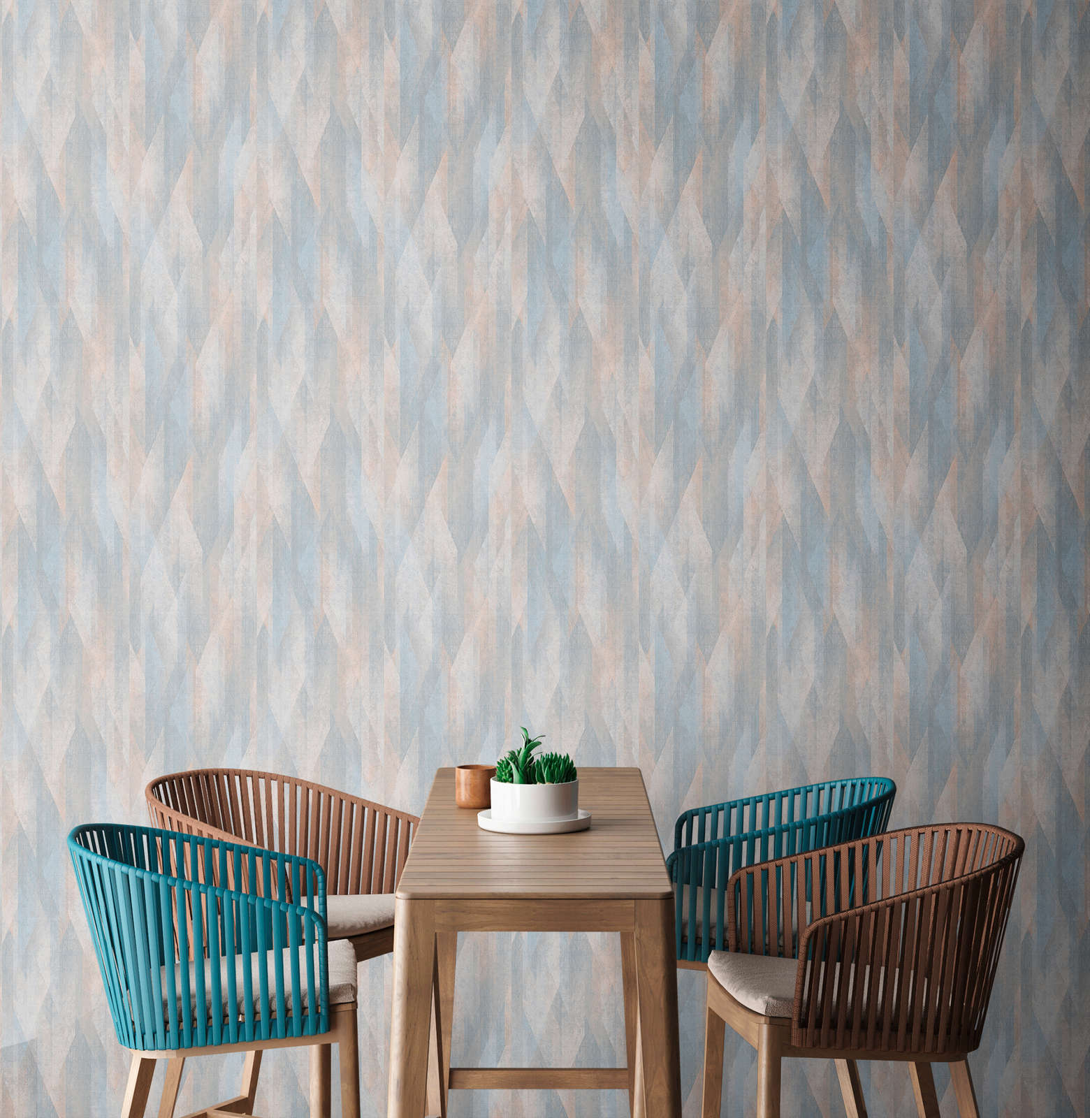             Vintage diamond pattern non-woven wallpaper - blue, beige
        