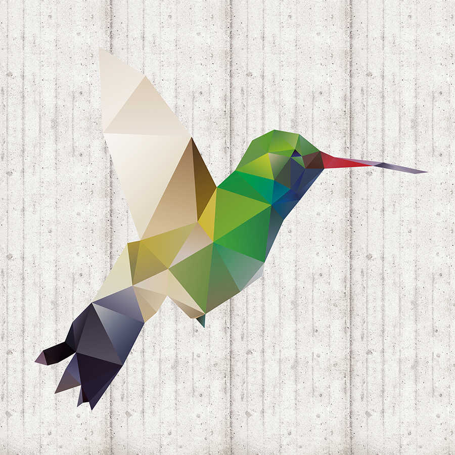 Graphic mural hummingbird motif on textured nonwoven
