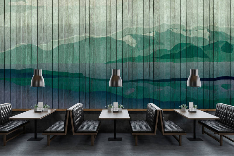             Mountains 3 - Modern Wallpaper Mountain Landscape & Board Optics - Blue, Green | Pearl Smooth Non-woven
        