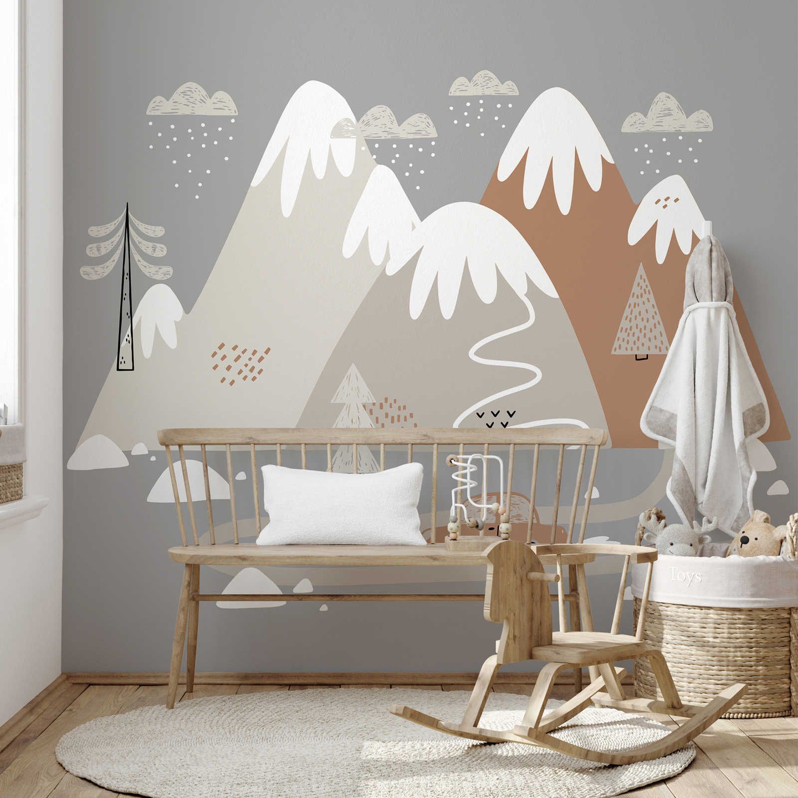 Digital behang besneeuwde heuvels met klein huisje - Glad & parelmoervlies
