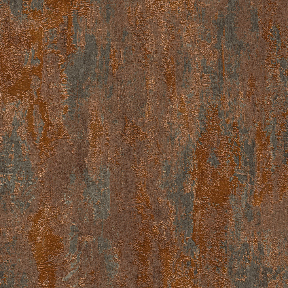             Papel pintado de cobre con efecto metálico y aspecto oxidado de estilo industrial
        