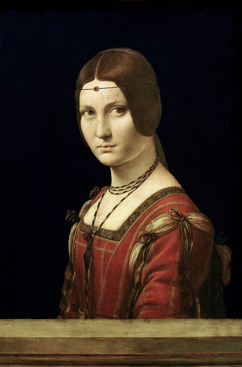             Ritratto di dama della corte di Milano" murale di Leonardo da Vinci
        