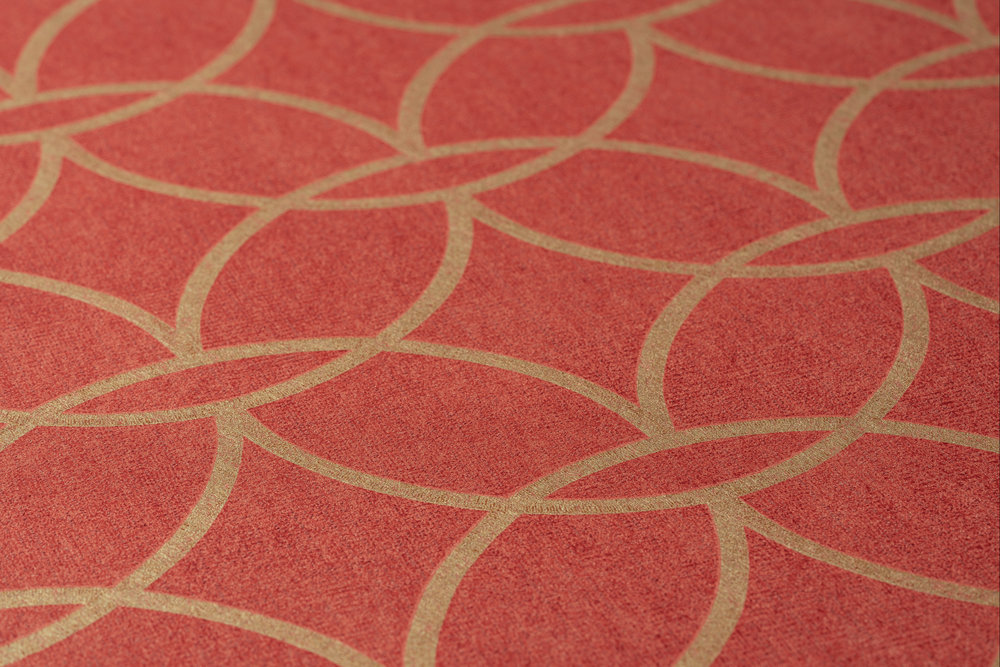             Non-woven wallpaper geometric gold pattern & shimmer effect - red, gold
        