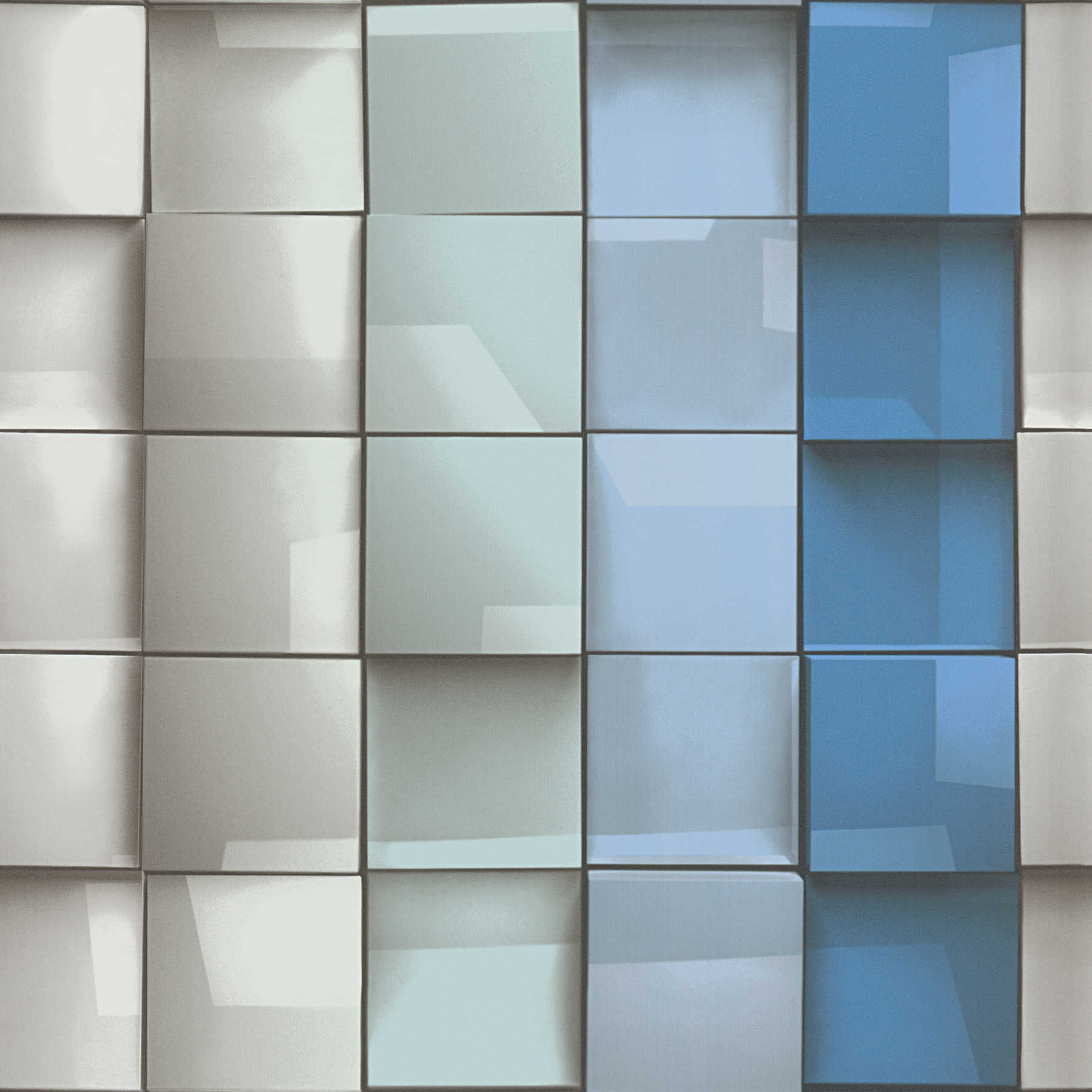 Carta da parati 3D con motivo cuboide - blu, grigio, verde
