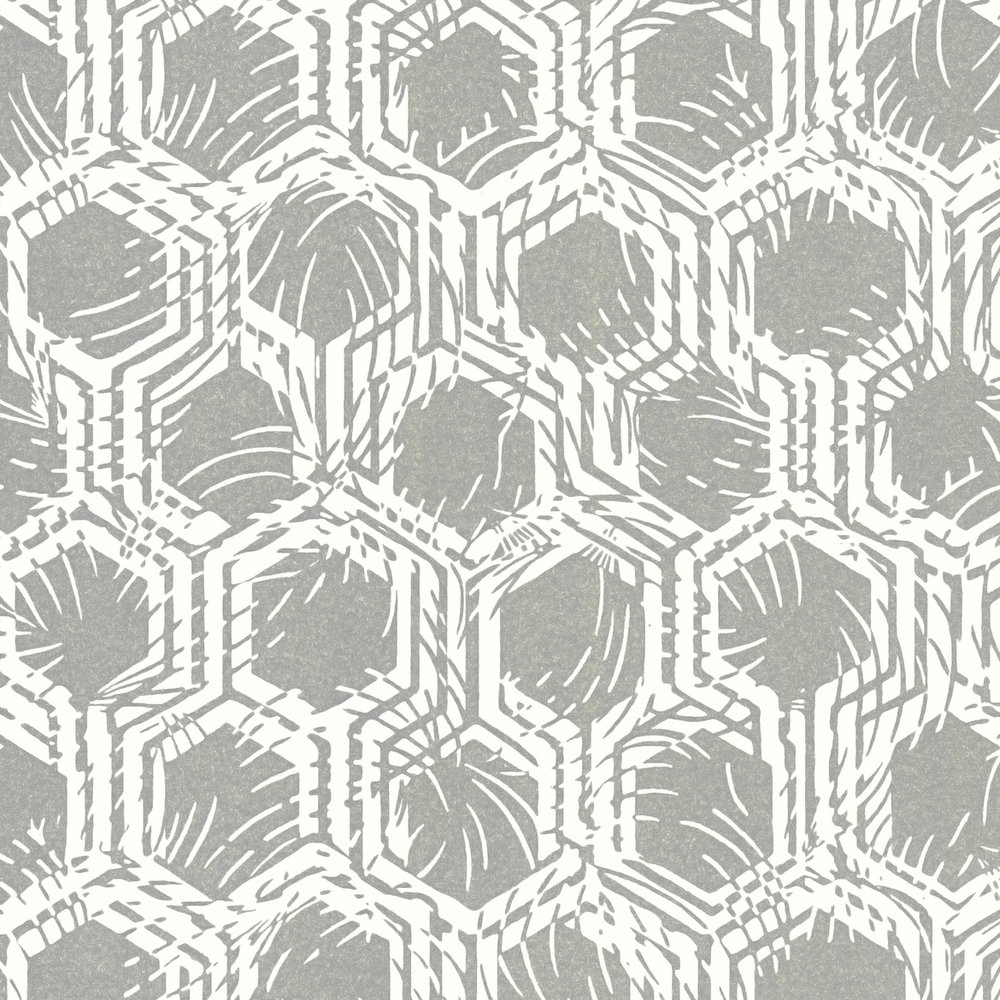             Geometrisch patroonbehang met metallic kleuren - zilver, wit
        