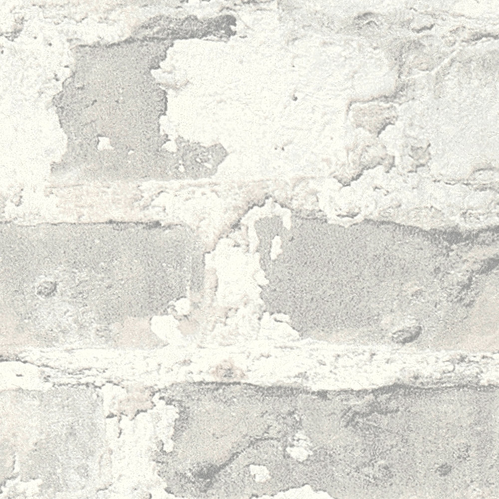             Papier peint mur de briques style maison de campagne - gris, blanc
        