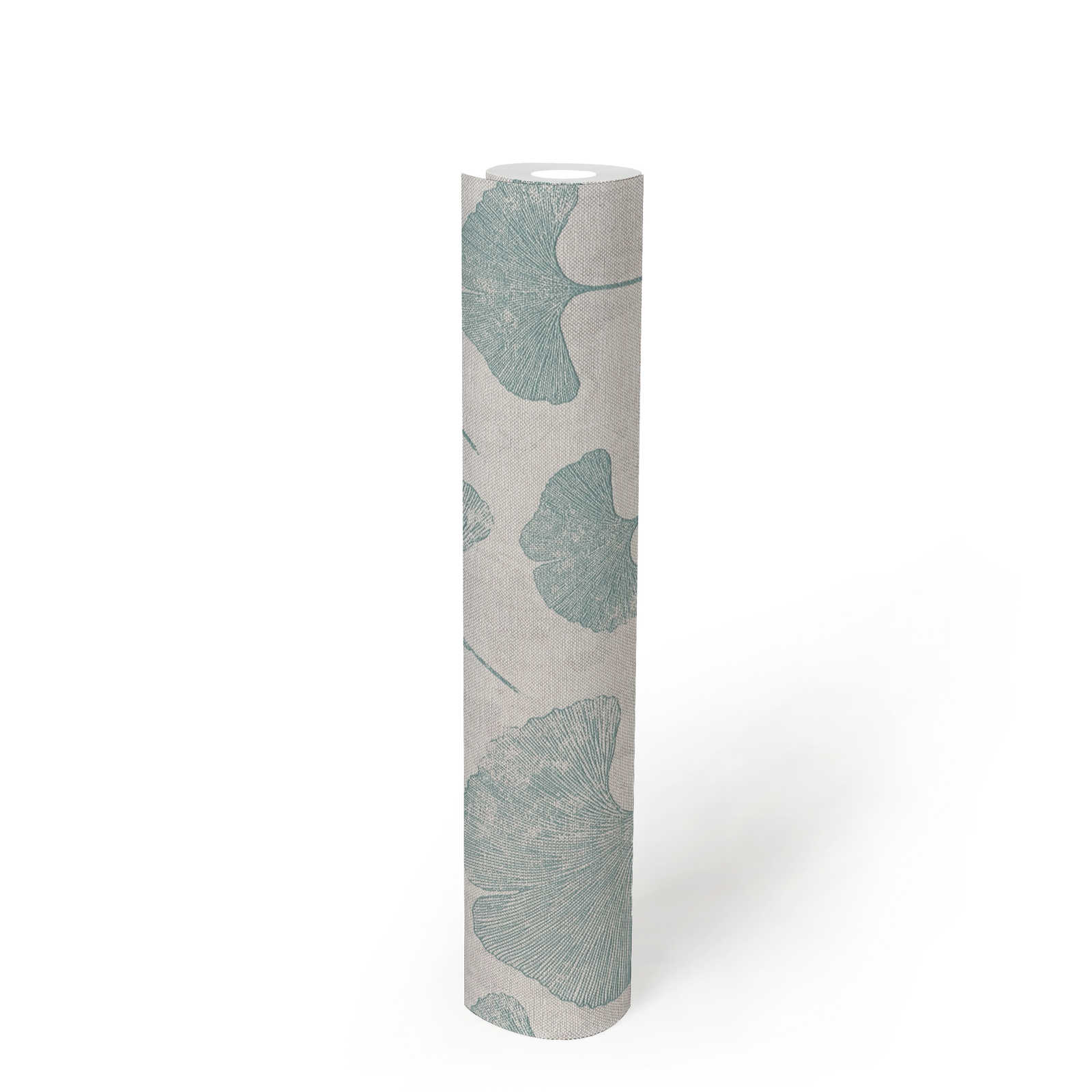             papier peint en papier floral à feuilles structuré mat - menthe, gris
        