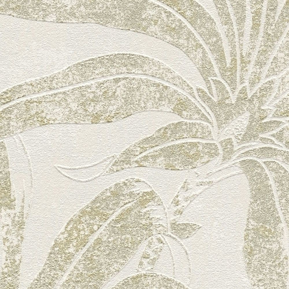             papier peint fleur de jungle à motifs - beige, or, argent
        