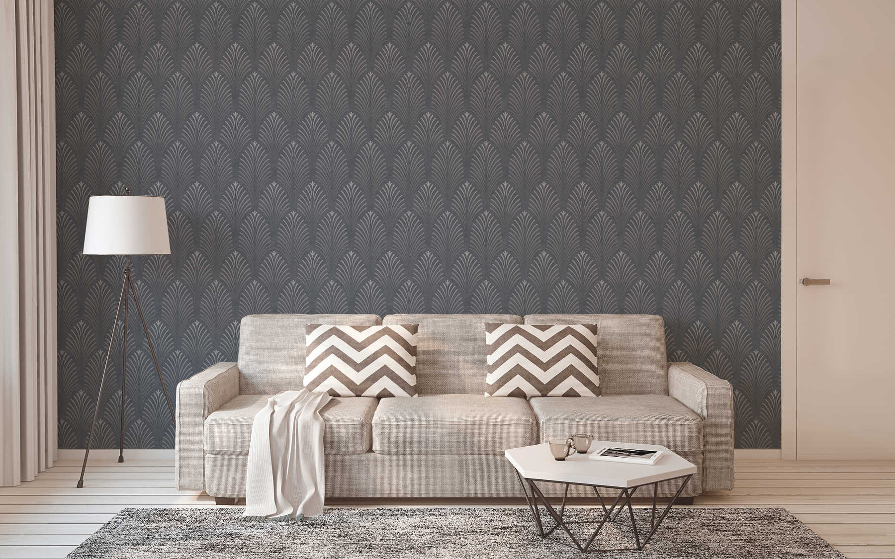             Retro wallpaper art deco style with geometric pattern - black, silver, grey
        