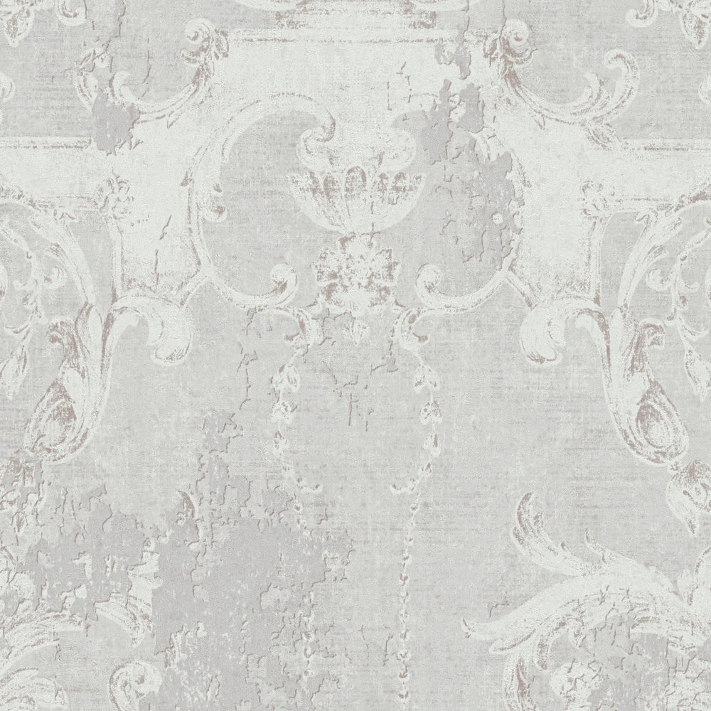             Non-woven wallpaper historical ornaments & used look - grey
        