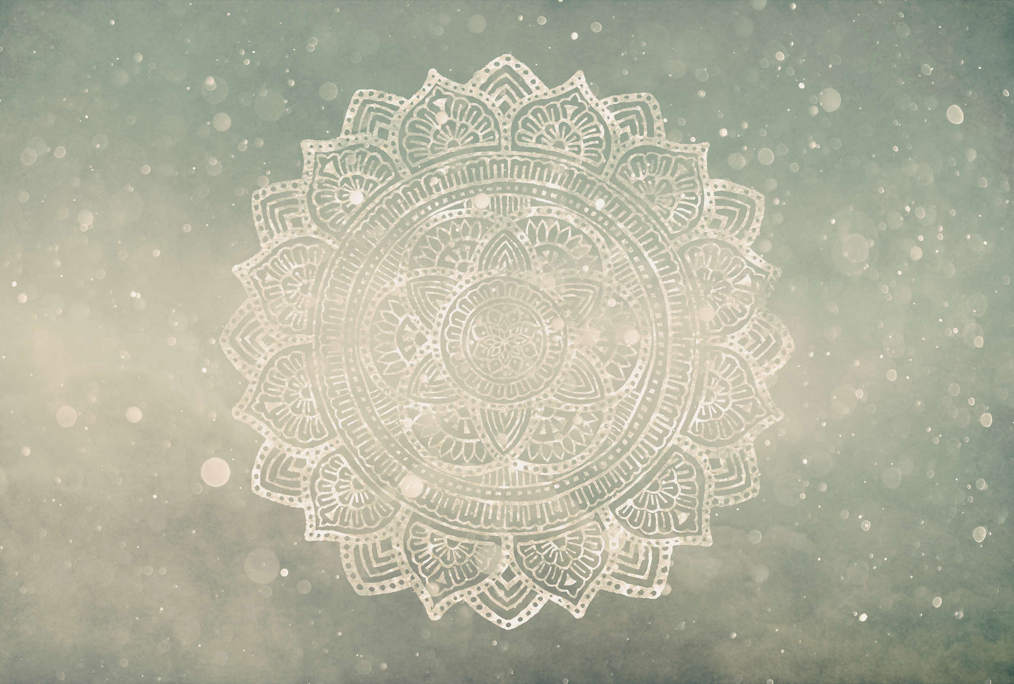             Carta da parati Mandala in stile bohémien - Grigio, beige, bianco
        