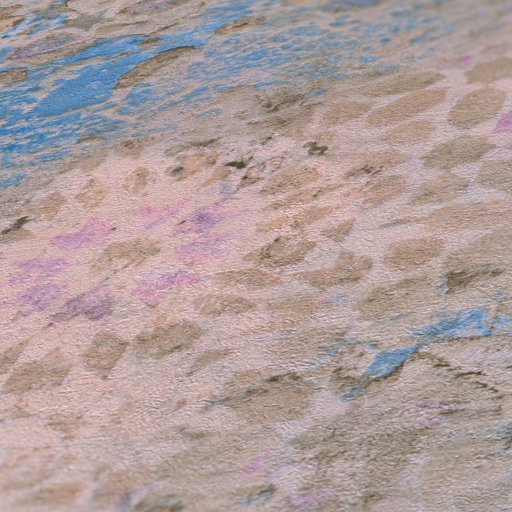             Papel pintado de mosaico de colores con aspecto de pared rústica - beige, azul, marrón
        