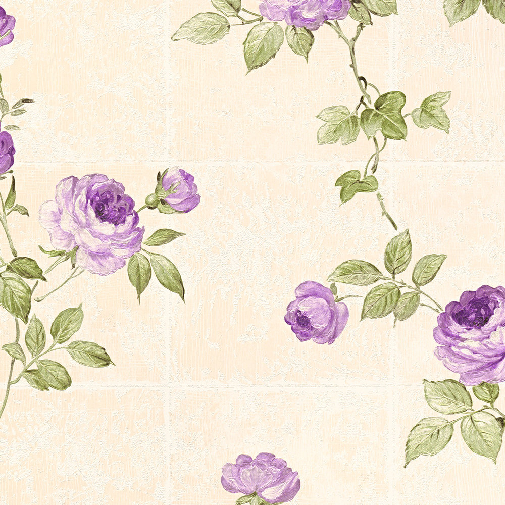             wallpaper roses vines & tile look - beige
        