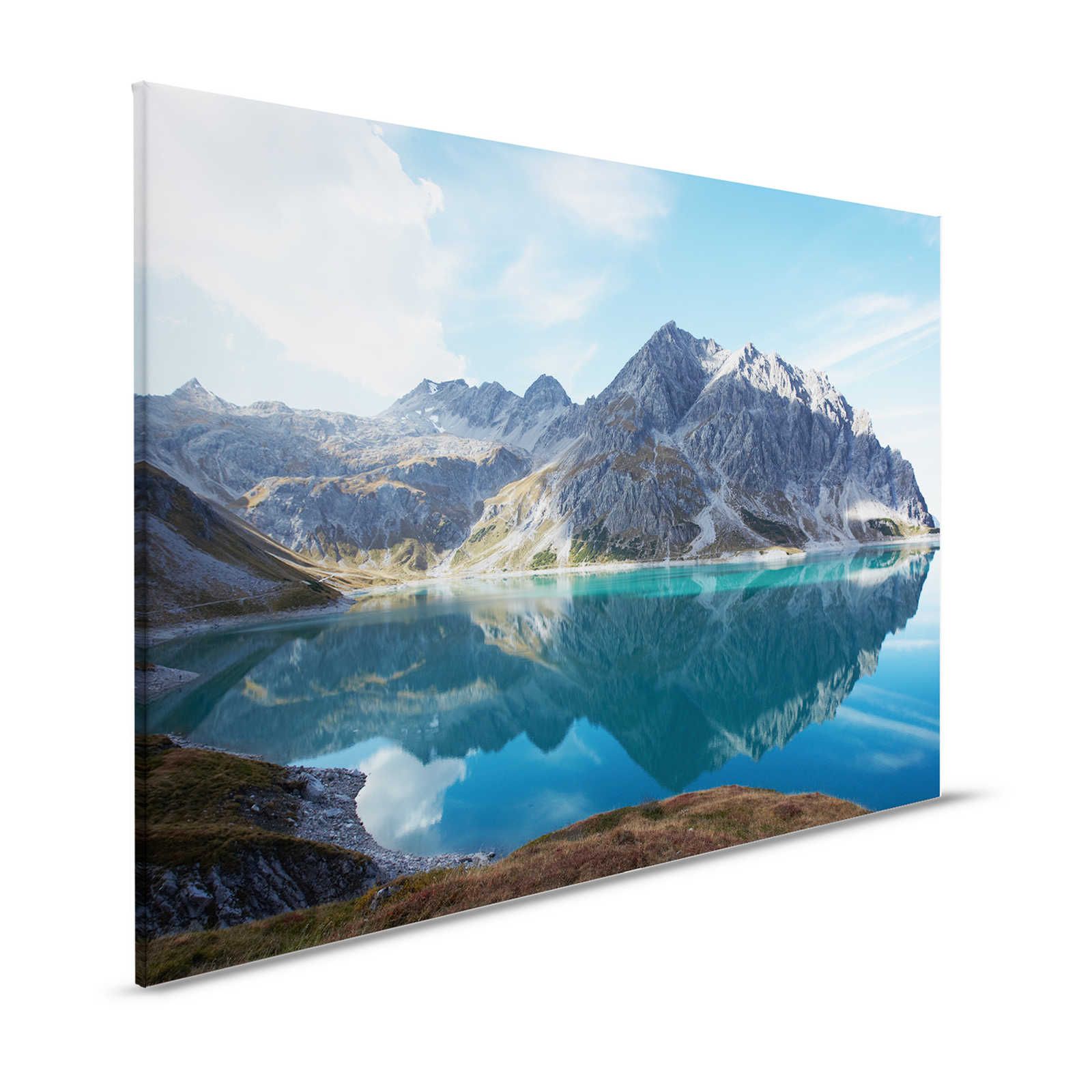 Mountain Lake Clear - Canvas painting Nature Panorama Mountain Lake Idyll - 1,20 m x 0,80 m
