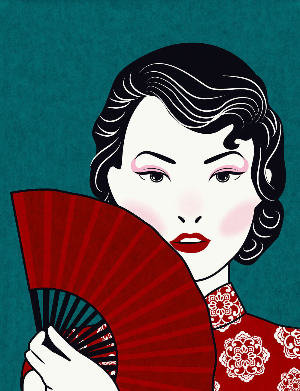            Photo wallpaper Woman with Fan, Asian Motif - Premium Smooth Non-woven
        