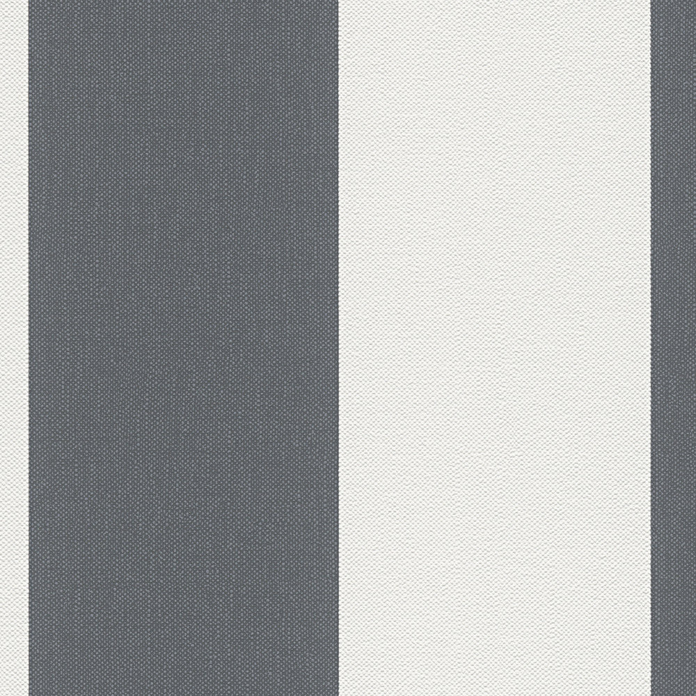             Papel pintado de rayas en bloque con estructura de lino - gris, blanco
        