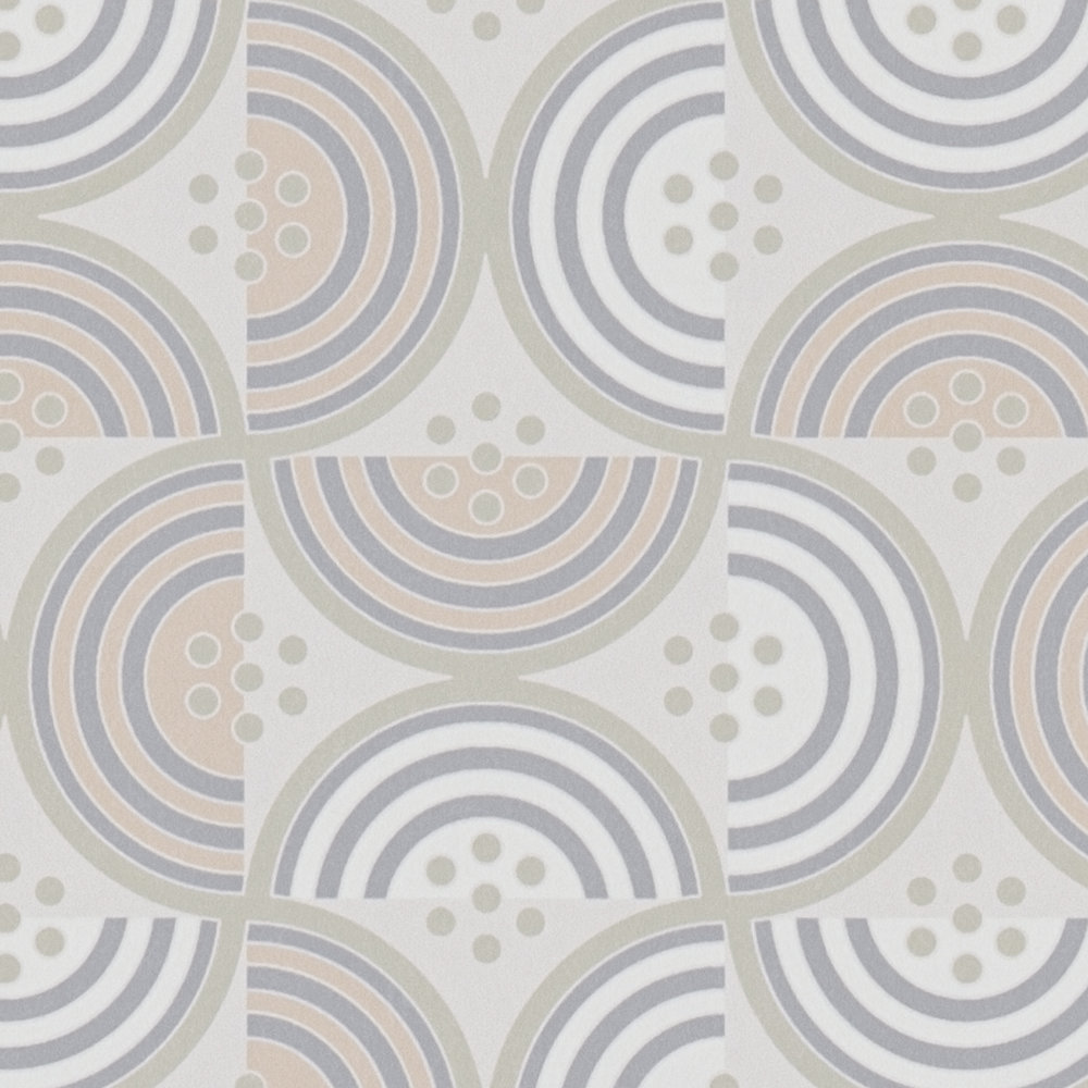             Non-woven wallpaper with geometric pattern in plain colours - orange, grey, beige
        