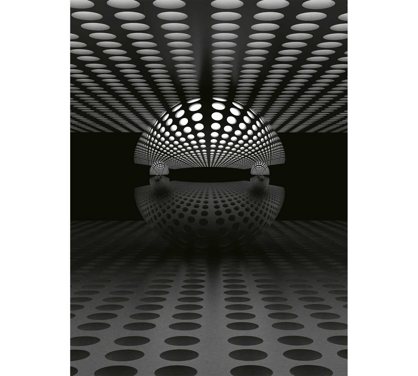 Fotomurali astratto con sfera 3D - Nero, grigio, bianco
