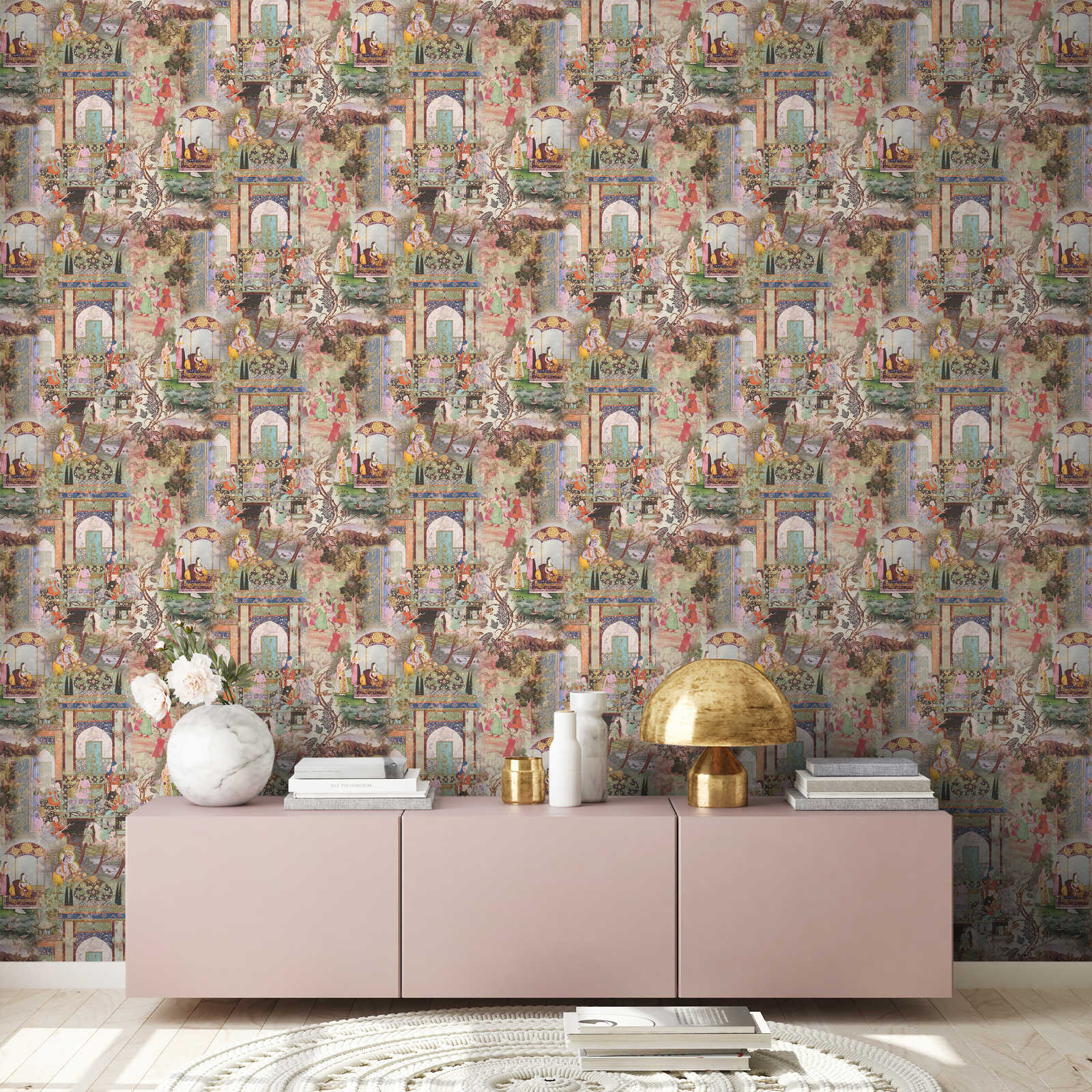             Pattern wallpaper non-woven vintage ethnic motif - colourful
        