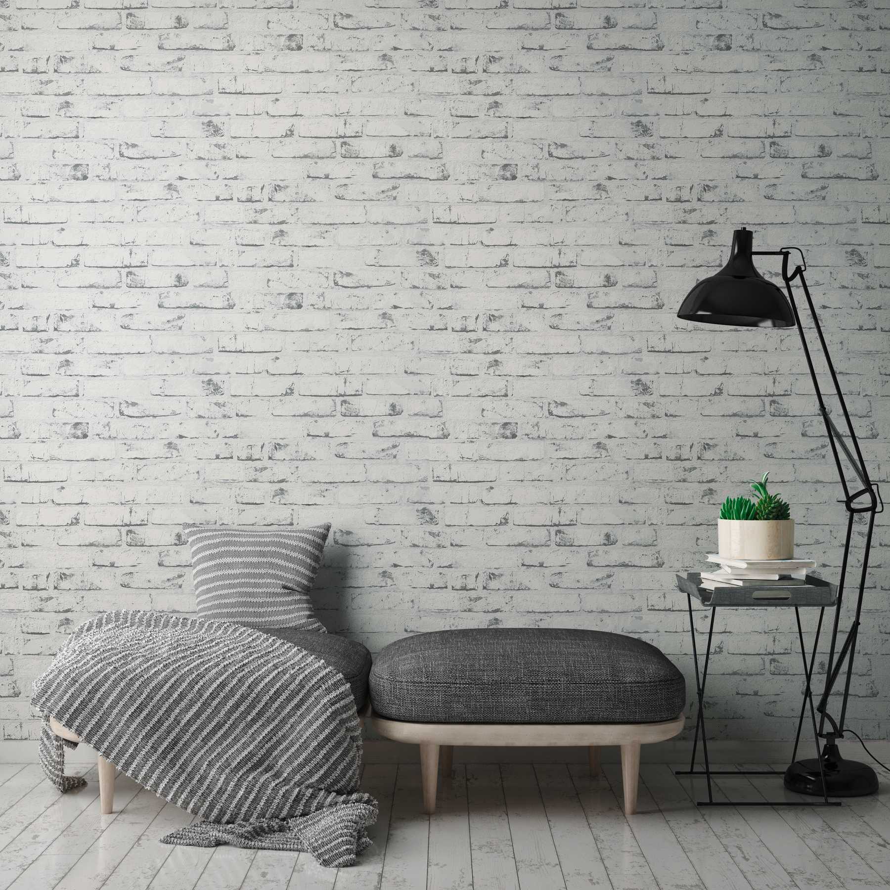             Wallpaper stone look with brick motif & 3D effect - grey, beige
        