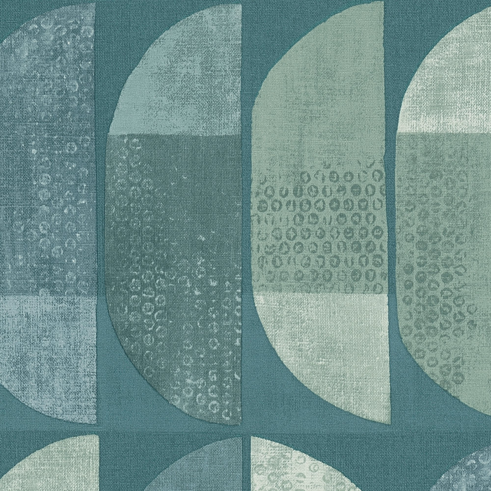             Papier peint motif géométrique rétro, style scandinave - bleu, vert
        