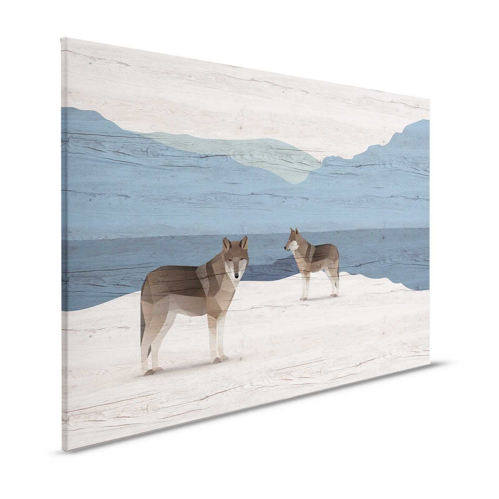 Yukon 1 - Canvas painting Mountains & Dogs with wood texture - 1.20 m x 0.80 m
