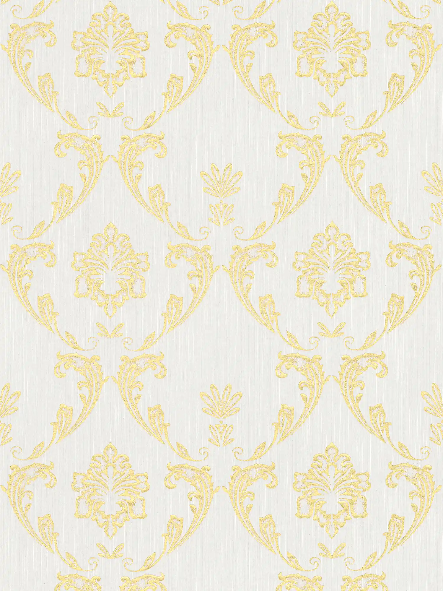 Ornamental wallpaper with floral elements in gold - gold, white

